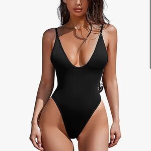 ESONLAR Women's Sexy Plunging V Neck Bathing Suit Open Back Swimsuit- Size M